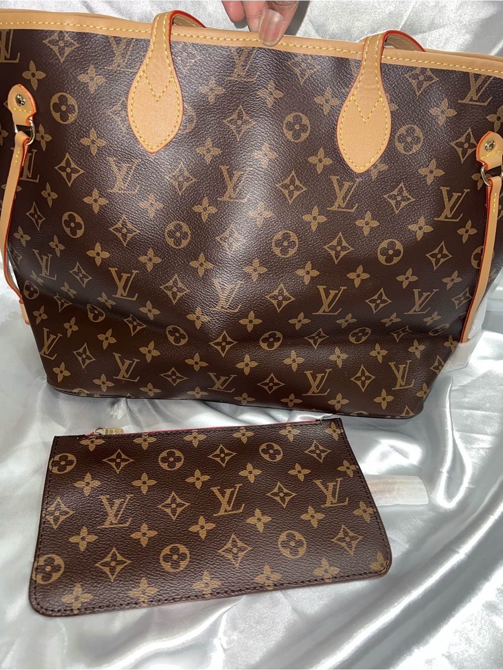 Inspired Brown Monogram Canvas Tote with Pouch
